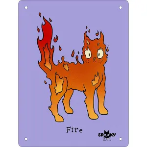 Spooky Cat Elements Fire Tin Mini Plaque Purple/Orange (One Size)