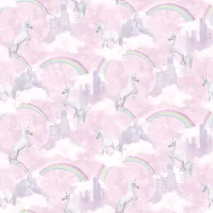 Holden Décor Pink & purple Glitter effect Unicorn Smooth Wallpaper Sample