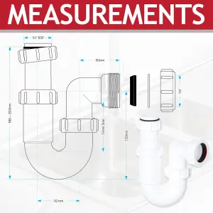 SPARES2GO Telescopic Sink P Trap Basin Swivel Plumbing Waste Pipe Kit (40mm / 1.5")