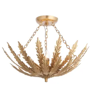 Damita Gold Leaf Decorative Floral 3 Light Ceiling Pendant