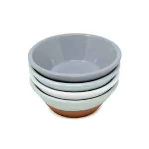 Rustic Pastel Half Dipped Terracotta Kitchen Mixed Set of 4 Tapas Bowls (Diam 11cm