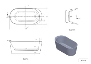 GoodHome Huron Gloss White Acrylic Single-ended Oval Freestanding Bath (L)1500mm (W)750mm