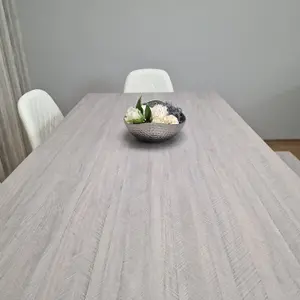 Grey Dining Table with 4 Diamond Stitched White Chairs and 1 Bench