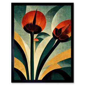 Art Deco Coral Single Flower Painting - Single Picture Frame Print