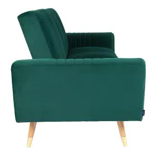 3-Seater Modern Dark Green Velvet Sofa Bed Recliner Couch with Wood Legs