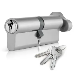 XFORT Chrome 45/55T Thumb Turn Euro Cylinder Lock (100mm), Euro Door Barrel Lock with 3 Keys