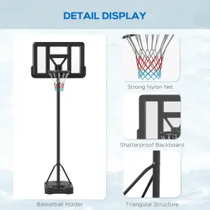 SPORTNOW Basketball Backboard Hoop Net Set w/ Wheels, 200-305cm - Black