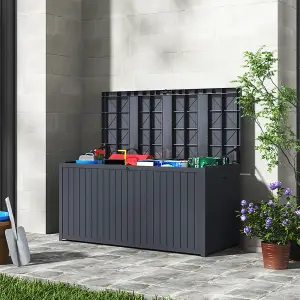 430L Lockable Waterproof Plastic Outdoor Garden Storage Box with Lid, Grey