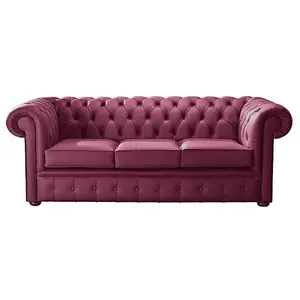 Chesterfield 3 Seater Shelly Anemone Leather Sofa Bespoke In Classic Style