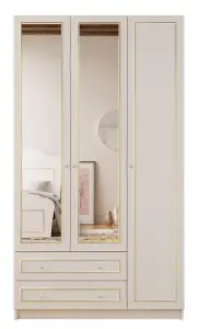 MARIE XL 3 Door 2 Drawer Mirrored Gold White Wardrobe