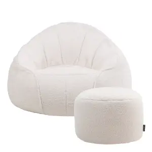 icon Sherpa Bean Bag Armchair & Pouffe Set Off-white Bean Bag Chair