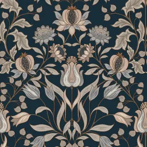 Fresco Nouveau Floral Navy Wallpaper