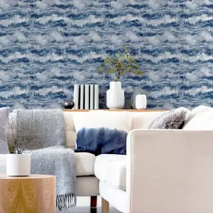 Arthouse Painted Canvas Navy Wallpaper