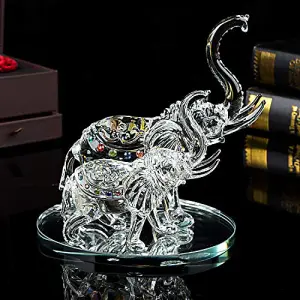 London Boutique Decorative Crystal Glass Animal Elephant Ornament Figurines Giftware Present Mother Child (Mother and Child)