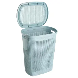 Keeeper Air-Permeable Laundry Basket 30 Litre with Side Handles & Laundry Hamper Hinged Lid - Nordic Blue