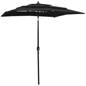 Berkfield 3-Tier Parasol with Aluminium Pole Black 2x2 m