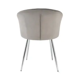 Ella Dining Accent Chair Upholstered in Velvet Fabric  - Grey/Silver