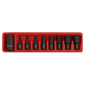 Sealey Impact Hex Bit & Holder Set 9pc 1/2"Sq Drive AK5609