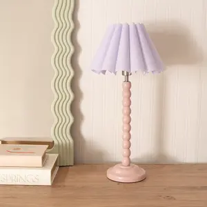 ValueLights Bobbins Painted Rose Table Lamp with Lilac Scallop Tapered Lamp Shade and LED Bulb