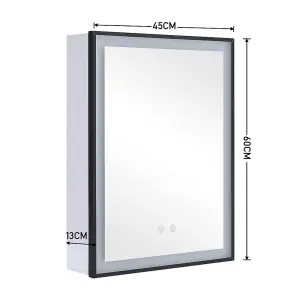 1-Door LED Illuminated Anti Fog Mirrored Bathroom Cabinet with Touch Sensor Shaver Socket W 450mm x H 600mm