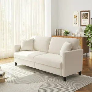 193cm Sofa Couch for Living Room,Comfy Teddy Fleece Loveseat Sofa,Extra Deep Seat Couches ,Neche Tool-Free, Beige White