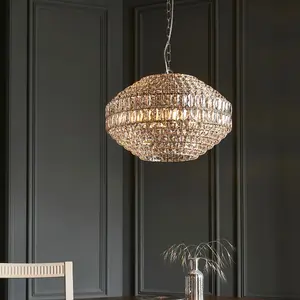 Luminosa Aversa Pendant Ceiling Light Bright Nickel Plate, Clear Crystal Glass