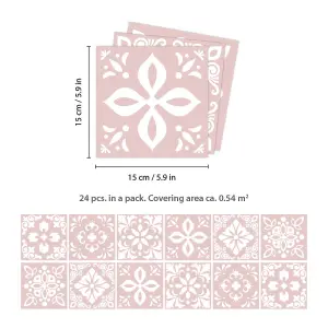 24 Pieces 15x15cm Sevilla Ligh Pink Spanish Tile Stickers