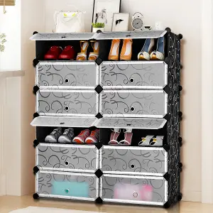 Costway 24 Pairs Portable Shoe Shelves 12-Cube Shoe Storage Cabinet with Removable Shelf