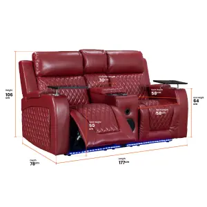 2 Seater Recliner Cinema Sofa with Massage and Speakers in Red Aire Leather - Venice Series One