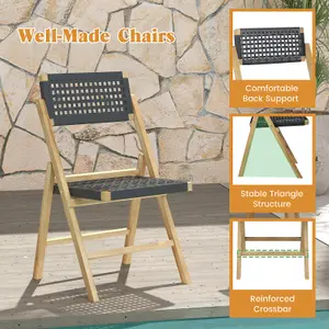 Costway Set of 2 Patio Folding Chairs Portable Garden Dining Chairs w/ Woven Rope Seat