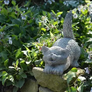 Stone Cast Tail Up Cat Sculpture