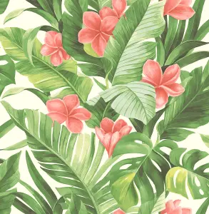 NuWallpaper NU2926 Tropical Paradise Peel & Stick Wallpaper, Green & Pink