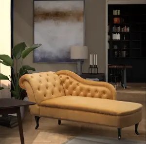 Right Hand Chaise Lounge in Velvet Gold