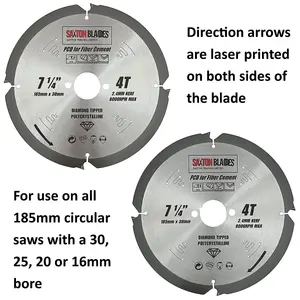 Saxton PCD1854T PCD Circular Saw Blade, 185mm x 4 Teeth Polycrystalline Diamond Tipped Fibre Cement Board, Hard Materials