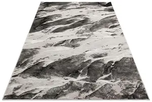 Silver Grey Abstract Funky Modern Rug Easy to clean Living Room Bedroom and Dining Room -80 X 240cmcm (Runner)