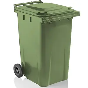 Large 240 Litre Green Coloured Outdoor Council Wheelie Bins Complete With Lid And Wheels