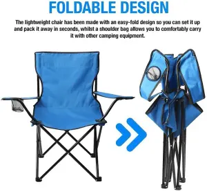 Compact Quick Folding Camping Chair with Arm Rest Carrying Bag and Drink Holder for Outdoor Use (Blue)