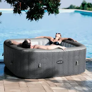 Wave Pacific, 4-Person Inflatable Hot Tub, Integrated Heater, Grey Rattan