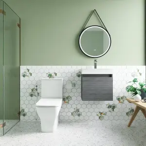 Cloakroom Suite - Vanity Unit, Tap and Toilet - Grey/Brass