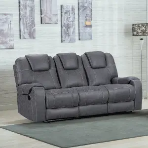 Sydney Grey Full Fabric Manual Reclining 3 Seater Sofa