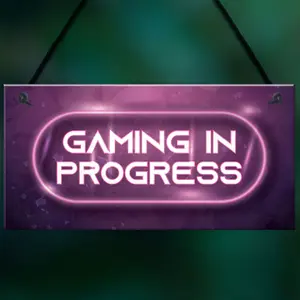 GAMING IN PROGRESS Pink Gaming Sign Neon Effect Girls Bedroom Sign Gamer Gift