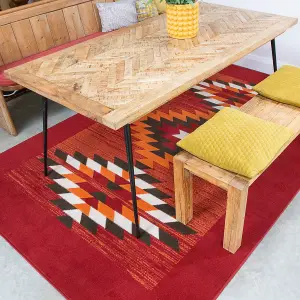 Red Terracotta Tribal Geometric Living Room Rug 280x365cm