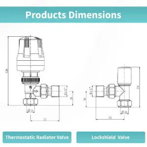 2 Pack x LavaTap Thermostatic Radiator Valve Angled TRV & Lockshield 15mm Radiator Thermostat Valve