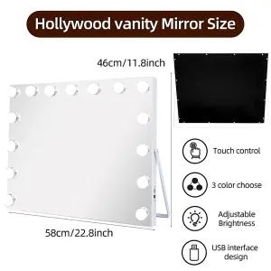 Matteo Ergonomic Hollywood Vanity Mirror 15-Dimmable Bulbs Touch Control Tabletop USB Charging 58x46cm MT005846BU-AD