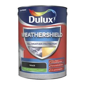 Dulux Weathershield Black Smooth Matt Masonry paint, 5L Tin