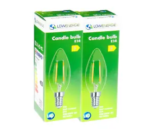 30w Equivalent LED Filament Candle Light Bulb Candle E14 Small Screw 2.0w - Warm White - Pack of 2