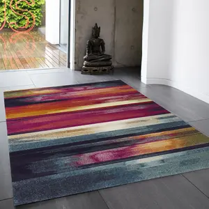 Stripe Multi Funky Modern Jute Backing Rug for Living Room Bedroom and Dining Room-200cm X 290cm