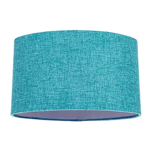 Contemporary and Sleek Teal Linen Fabric Oval Lamp Shade with Silver Lining