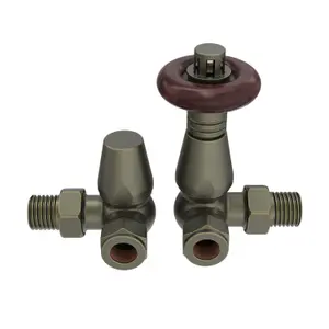 Right Radiators Traditional Thermostatic Antique Brass TRV & Lockshield Corner Radiator Valves 1/2"x15mm Set