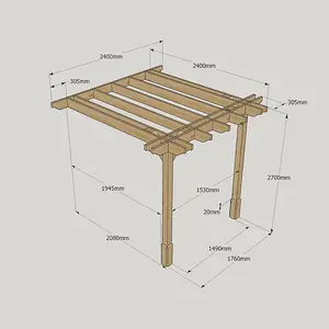 Wall Mounted Double Premium Pergola - Wood - L240 x W240 x H270 cm - Light Green